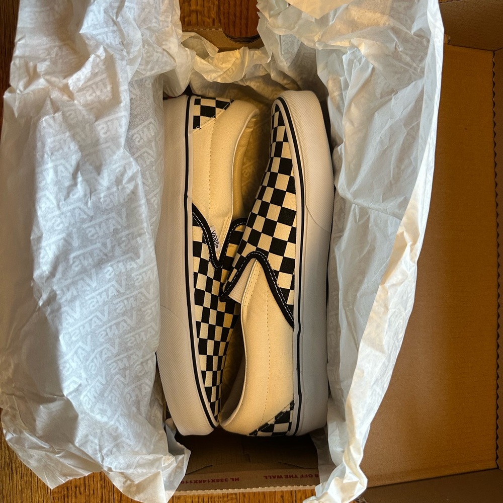Vans Black and White Checkerboard Slip-Ons- Wide Width